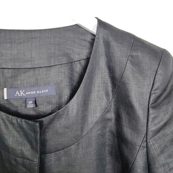 AK ANNE KLEIN 100% Linen Black Scoopneck Blazer - Size 10P - Picture 3 of 6